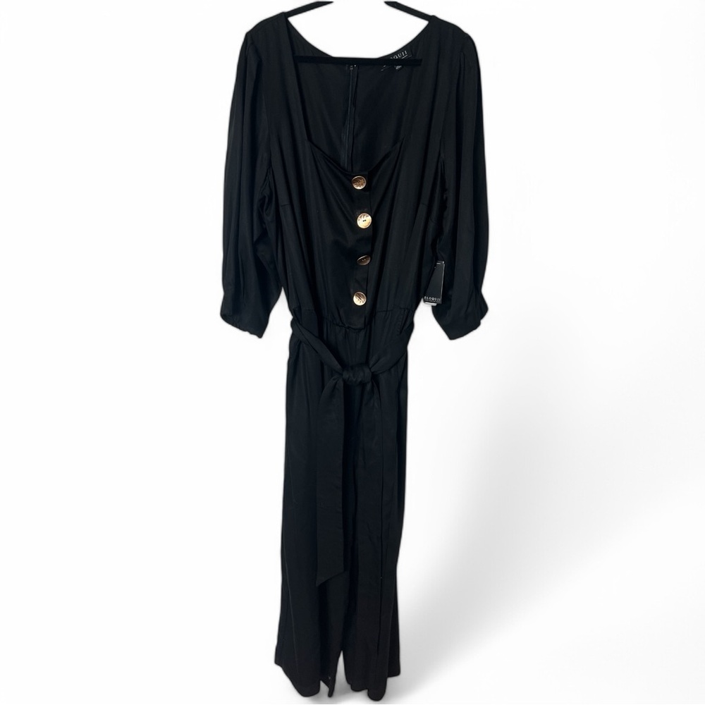 Eloquii Women's Black Jumpsuit Belted 3/4 Sleeve Bronze Buttons‎ Plus NWT Sz 22